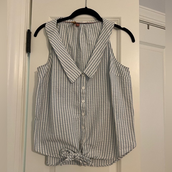 Anthropologie Pilcro Tie-Front Buttondown Tank Blue White Seersucker Stripes - Picture 3 of 6